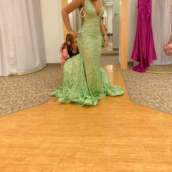 Jovani Designer Lime Green and Sequence Prom Dress - Picture 3 of 7